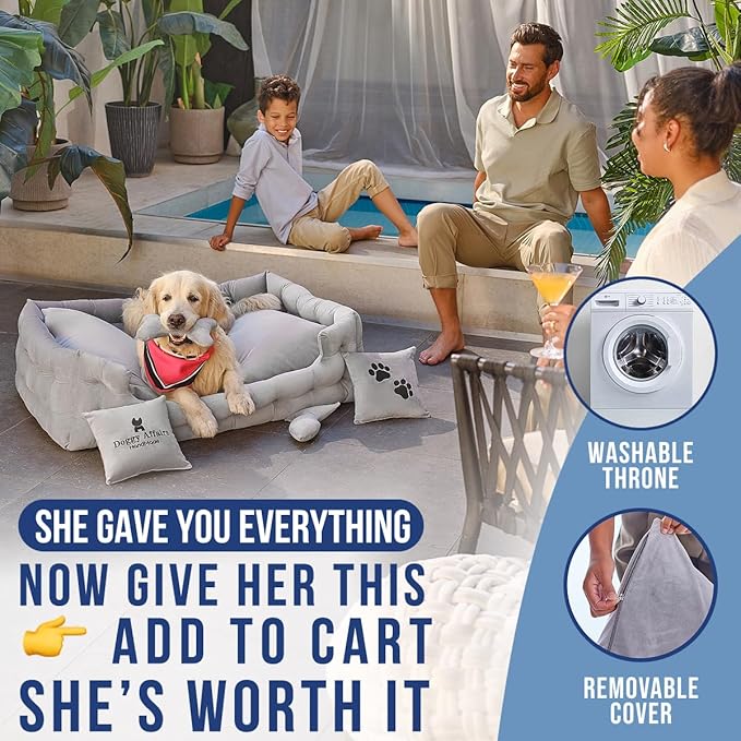 Luxury Dog Bed Chesterfield – Handcrafted Velvet Throne for Dogs | Joint Support, Calming & Temp-Regulating Comfort | Durable 5+ Years, Anti-Claw, Washable 100+ Times – XL, Grey