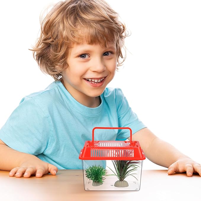 Portable Fish Tank, Handheld Fish Tank, Plastic Mini Fish Box, Transparent Cutout Design, Plastic Aquarium with Handle for Turtle and Pet Fish Lid for