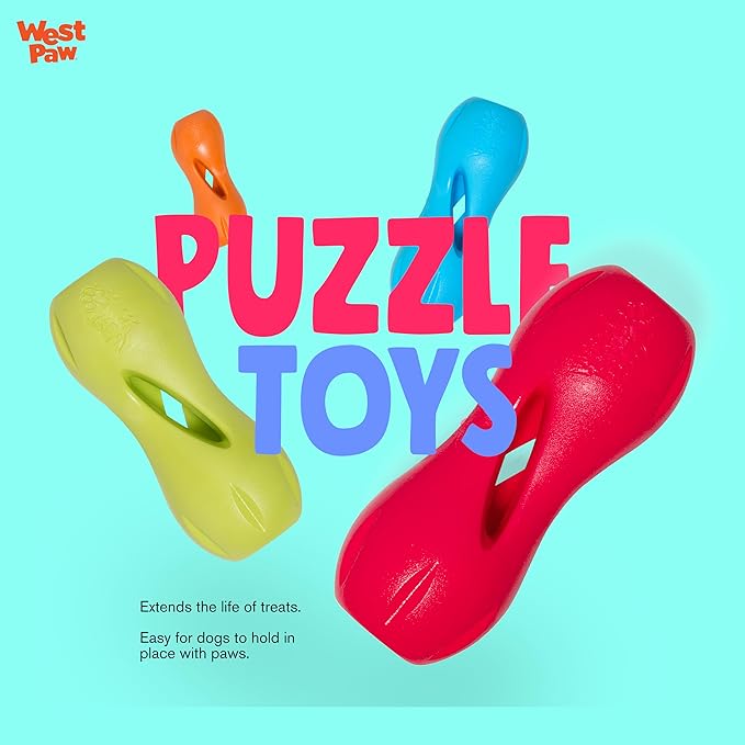 West Paw Zogoflex Qwizl Interactive Treat Dispensing Dog Puzzle Treat Toy for Dogs, 100% Guaranteed Tough, It Floats!, Made in USA, Large, Aqua Blue