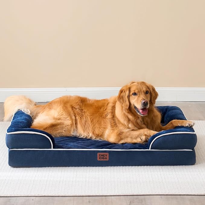 EHEYCIGA Orthopedic Dog Bed for Medium Dogs, Waterproof Memory Foam Medium Dog Beds with Sides, Non-Slip Bottom and Egg-Crate Foam Pet Couch Bed with Washable Removable Cover, Navy