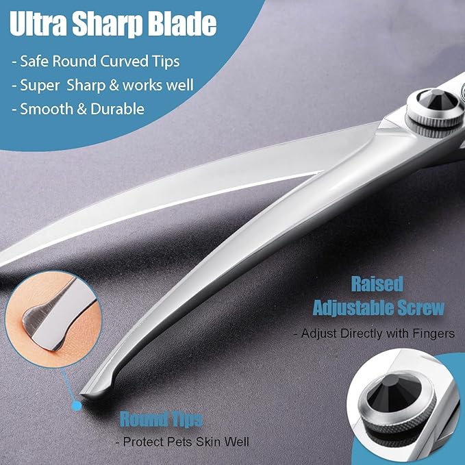 Dragon Creek 6.5" Downward Curved Dog Grooming Scissors Shears for Grooming Face and Paws Safety Round Tips Shears Trimming Cutting Scissors for Dog Cat Pet Black