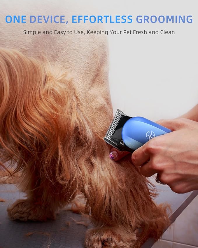 Professional Dog Grooming Clippers Kit, 24V High Power for Thick Coats, Quiet Dog Clippers with 10 Metal Guard Combs & Brush, Ideal Dog Hair Remover for Cats and Pets