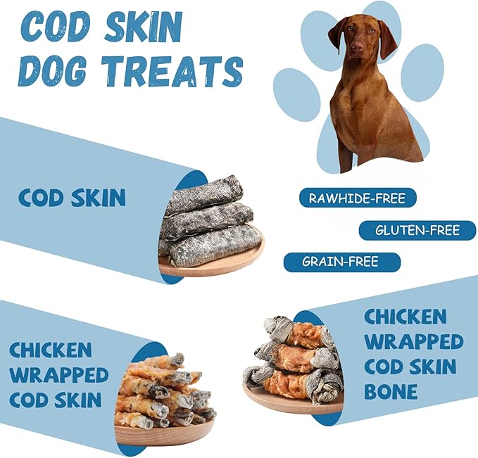 Dog Treats Chicken Wrapped Cod Skin Knotted Bones-6.5", All-Natural Healthy Fish Skin Dog Chew Treats, Rich in Omega-3 Protein, 4 Counts, 10.6 OZ