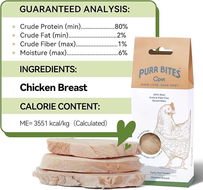OPET Freeze Dried Chicken Cat Treats, Single Ingredient Grain Free High Protein Pet Food for Cats and Dogs, Healthy Training Snacks, Freeze Dried Cat Food (Chicken Breast, 5.92 Ounce)