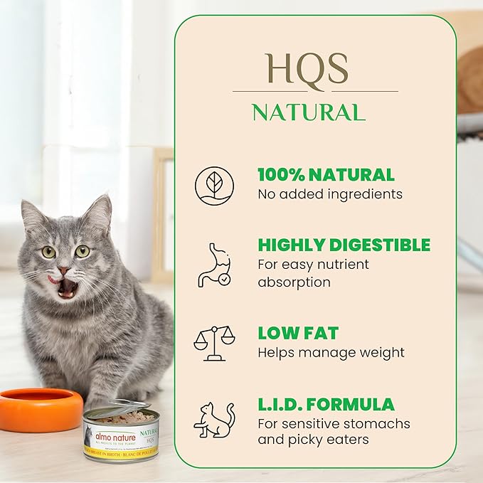 almo nature Wet Cat Food HQS Natural Rotational Diet Chicken & Tuna Selection-Variety Pack, Grain-Free, High-Protein, Highly Digestible, Sensitive Stomach Formula, Additive-Free, 2.47 oz Cans,24-Pack