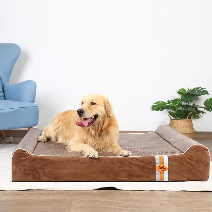 Laifug Orthopedic Memory Foam Extra Large Dog Bed Pillow (50" x 36" x 10", Brown) Durable Waterproof Lining with Removable Washable Cover and Smart Design