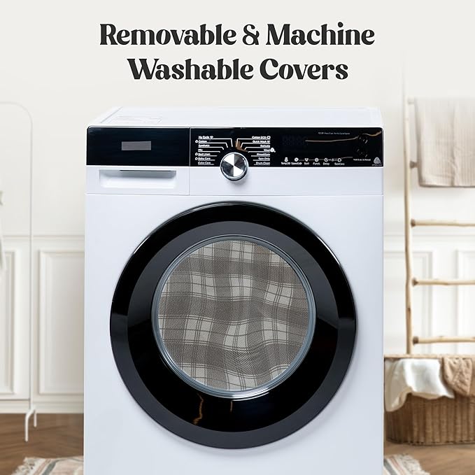 Orthopedic Bolster Dog Bed – CertiPUR-US Foam, Recycled Polyester Canvas, Washable Cover, Anti-Slip Bottom, Medium, Light Blue Check – Stylish Designer Dog Sofa