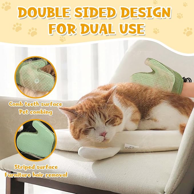 Pet Hair Removal Glove,2025 New All-in-One Grooming Mist Pet Hair Remover Gloves, Pet Hair Remover Glove for Cats & Dogs,Double-Sided Reusable Gloves for Couch, Clothing,Carpet (Green)