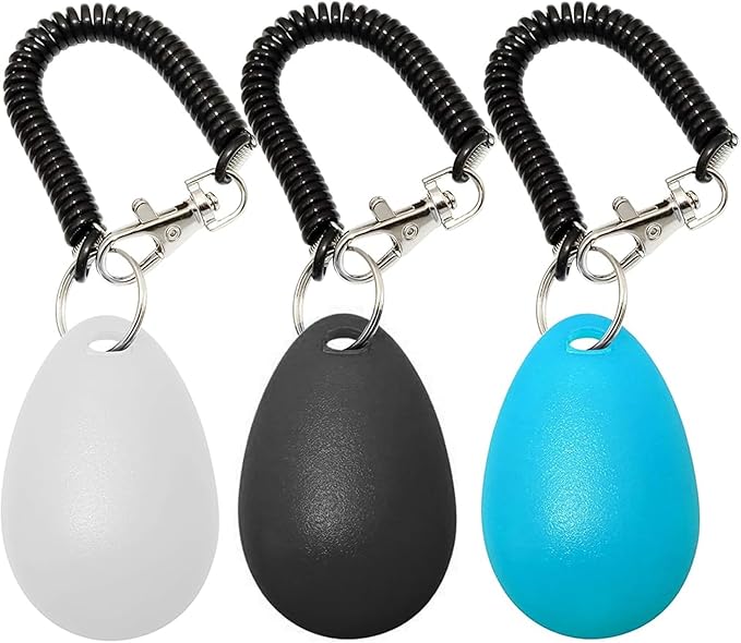 Dog Training Clicker with Wrist Strap Durable Lightweight Easy to Use,Pet Training Clicker for Cats Puppy Birds Horses,Perfect for Behavioral Training 3-Pack (Black,White and Water Lake Blue) (3)