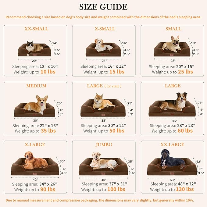 Comfort Expression Orthopedic Jumbo Dog Bed for Extra Large Dogs, Large Breed Waterproof Dog Bed, PV Washable Dogs Sofa Beds with Removable Cover & Non-Slip Bottom(Jumbo,Chocolate Brown)