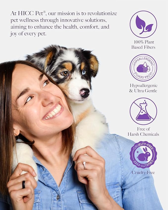 HICC PET Cleaning Deodorizing Wipes for Dogs & Cats, Vet Recommended Nourishes Smoothes Fur Pet Grooming Wipes with Fermented Coconut Oil, Hypoallergenic Plant-Based Dog Wipes for Paws and Butt