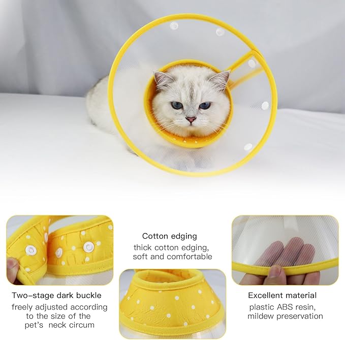 Pet Cone Recovery Dog Cone Adjustable Dog Collar Clear Padded Collar with Breathable Soft Edge, Plastic Puppy Cone Protect The Neck Surgery Recovery, Designed for Cats and Puppies (Yellow, S)