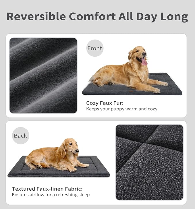 Made4Pets Dog Crate Pad Bed for Large Dogs, Washable & Reversible, Anti-Slip Kennel Mat for Cozy Sleeping, Soft Fluffy Dog Bed for Indoor & Outdoor Use, 41"x29", Dark Gray