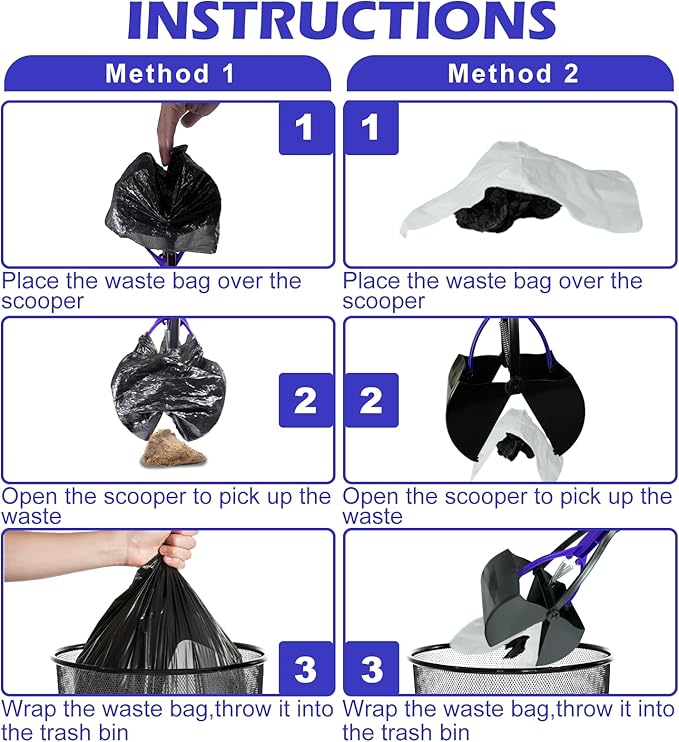 Pooper Scooper with Bags, 28" Long Handle Dog Poop Scooper for Large Medium Small Dogs, Durable Spring and High Strength Material Foldable Waste Pickup Tool for Easy Grass and Gravel Pick Up, Blue