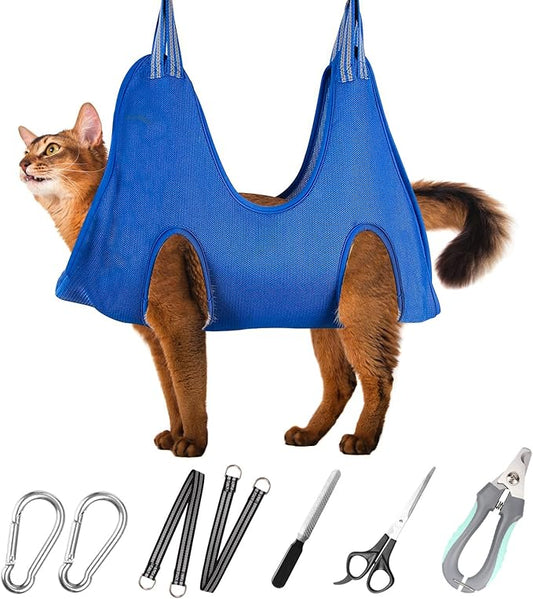 Pet Grooming Hammock Harness for Cats & XS Small Dogs, Dog Sling for Cutting Nails, Dog Hanging Holder Hanger for Nail Trimming with Nail Clippers, Nail File, Scissors