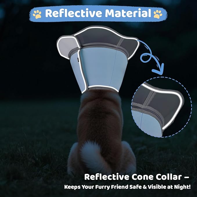Soft Dog Cone Collar After Surgery Recovery,Adjustable E-Collar with Removable Shield,Lightweight,Breathable Anti-Licking Protective Cone for Large,Medium,Small Pets (Blue, L (Neck:15.5''-19''))