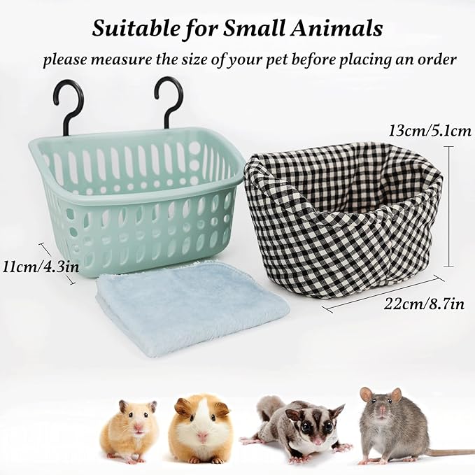 JWShang Rat Hammock for Cage, Chew Proof Hanging Basket Bed with Sturdy Hooks, Pet Cage Accessories, Safe Cozy Small Animal Rodent Hammock for Sugar Glider Mice Snuggling Sleeping