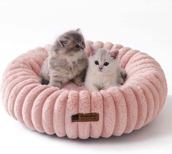 MEWOOFUN Donut Dog Beds for Small Dog, Calming Bed Round Cute Puppy Bed with Non-Slip Bottom, Fluffy Washable Pet Bed for Puppy and Kitten (Pink, XS (20x20x6))