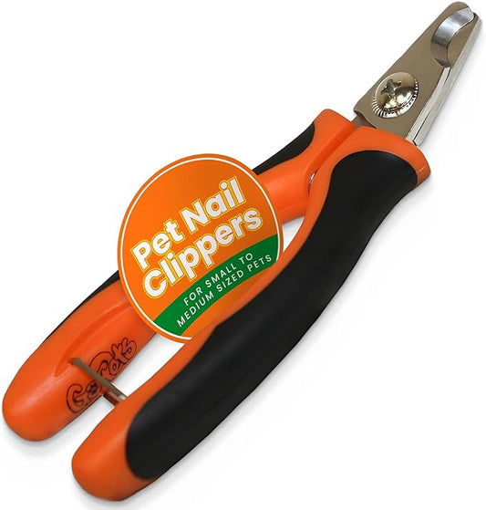 GoPets Nail Clipper for Small to Medium Pets, Quick Sensor Safety Guard, Heavy Duty Trimmer for Thick Nails, Stainless Steel Blades, Grooming Tool for Dogs & Cats, Non-Slip Handle, Built-in Nail File