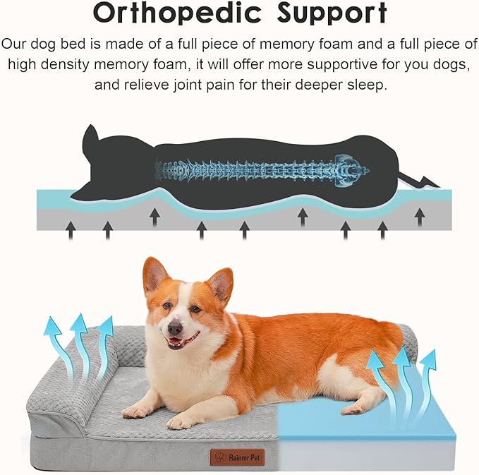 Orthopedic Dog Beds Large Sized Dog, 3 Inch Memory Foam Pet Bed for Medium and Large Dogs, Washable Removable Cover, Nonskid Bottom, Waterproof, 36x27 Inches L Light Grey