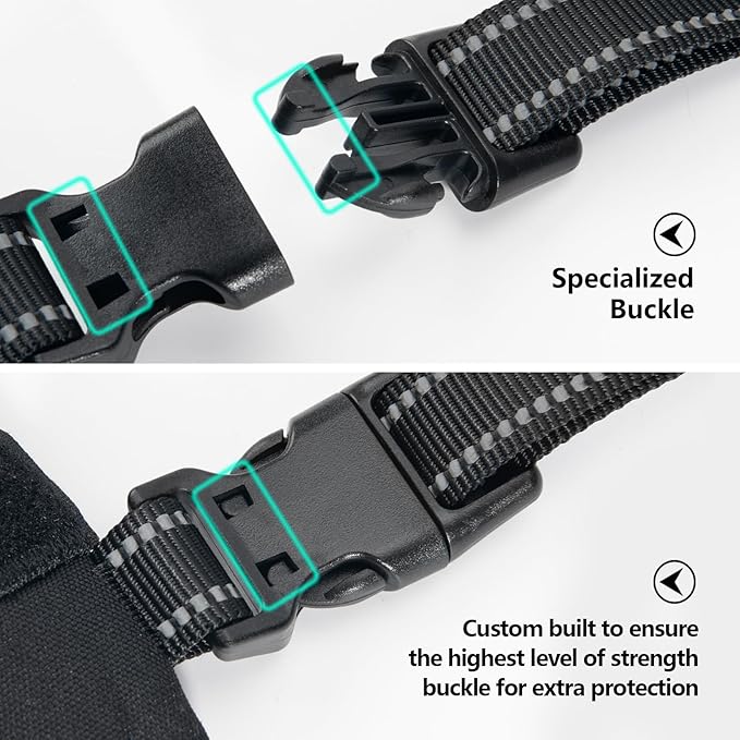 PHOEPET 2019 Upgraded No Pull Dog Harness, Reflective Adjustable Vest, with a Training Handle + 2 Metal Leash Hooks+ 3 Snap Buckles +4 Slide Buckles(M, Black)
