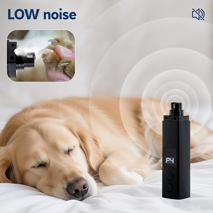 Rechargeable Dog Nail Grinder with 4-Speeds,Pet Claw Trimmers with 2 Modes Lighting UV, Nail Clippers for Small Medium and Large Dogs and Cats, Animal Nail Care,Grooming (Black)