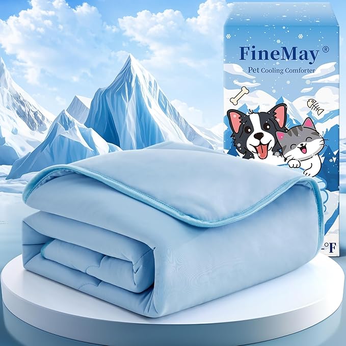 Cooling Blanket for Dogs, Lightweight & Durable Dog Cooling Mat, Q-MAX>0.45 Soft Breathable Pets Comforter for Couch, Bed & Car Essential - Light Blue 25x40 Inches