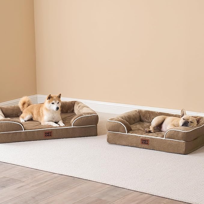 EHEYCIGA Orthopedic Dog Bed for Medium Dogs, Waterproof Memory Foam Medium Dog Beds with Sides, Non-Slip Bottom and Egg-Crate Foam Pet Couch Bed with Washable Removable Cover, Camel