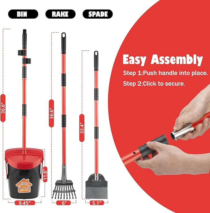 Pooper Scooper with Swivel Bin-Heavy-Duty Metal Rake & Spade, Portable Poop Scooper,Includes 100 Waste Bags, Easy to Clean, Perfect for Grass Dirt or Gravel,Ideal for Small Medium Large Dogs