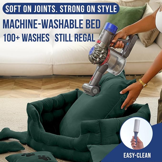 Luxury Cat and Dog Bed Chesterfield – Handcrafted Velvet Throne for Dogs | Joint Support, Calming & Temp-Regulating Comfort | Durable 5+ Years, Anti-Claw, Washable 100+ Times – S, Green