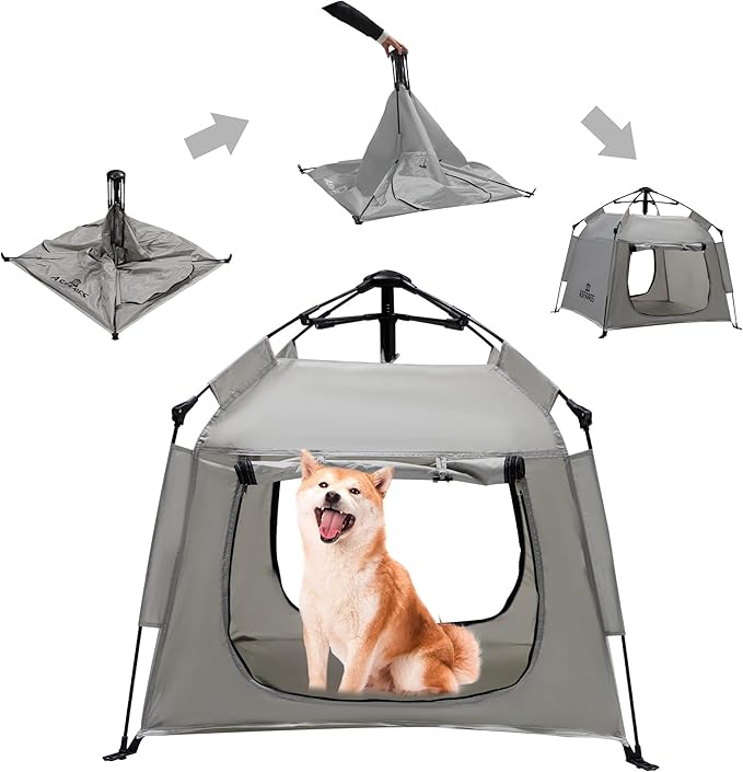 Outdoor Waterproof Pet Automatic Camping Tent, Pop up Cave Bed for Indoor Cats and Small Dogs, Portable Cat House Dog House, Grey.