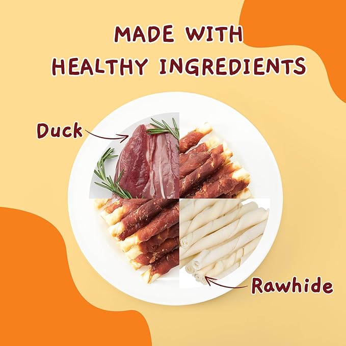 Jungle Calling Dog Treats, Duck Breast Wrapped Rawhide Sticks for Dogs, Grain-Free Natural Chewy Treats Picky Dogs, Puppy Chews Snacks,10.6 oz
