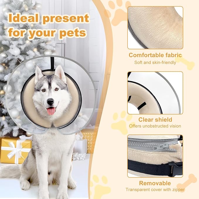 Dog Cone Collar with Enhanced Anti-Licking, Inflatable Dog Cone After Surgery, Adjustable Size with Soft Padding for Small Medium Large Dogs - Pale Yellow/XL