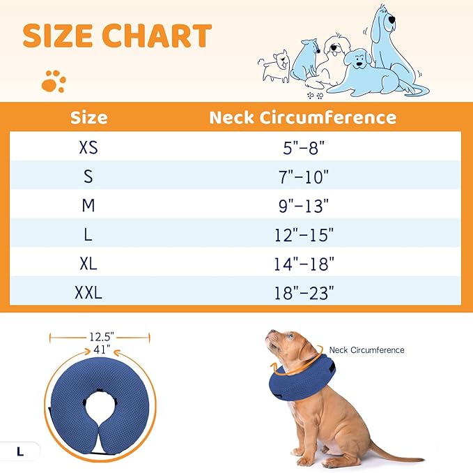 Supet Inflatable Dog Cone Collar for Dogs to Stop Licking, Dog Donut Collar After Surgery, Soft Pet Cone for Small Medium Large Dogs