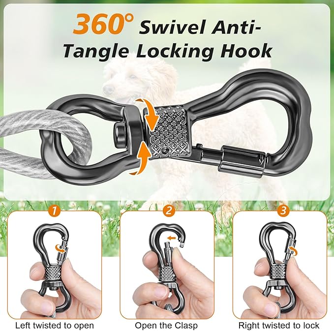 Tresbro 40 FT Dog Tie Out Cable with Spring, Shock Absorbing Tether Chains for Outside Aavilable in 10/15/20/25/30/40/50/70/100/120 FT, Heavy Duty Leads for Yard for Medium & Large Dogs Up to 500 LBS
