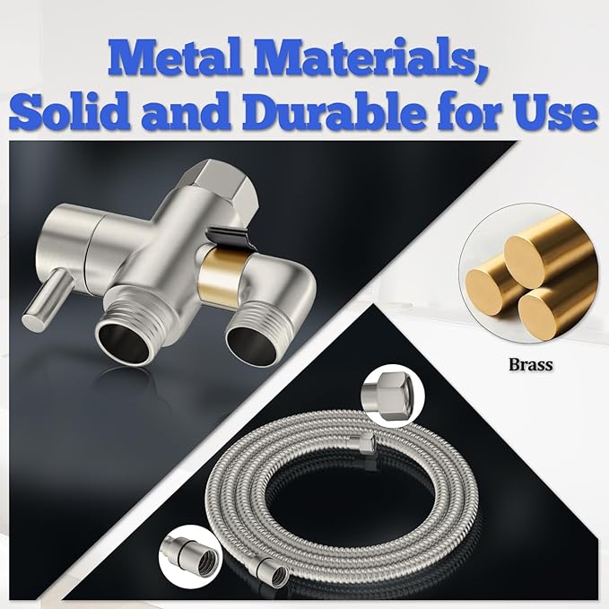 Dog Shower Attachment Metal, YDmeet Pet Shower Attachment for Fast and Clean Pet Bathing and Dog Washing, Brass Shower diverter, Adjustable Pet Shower Sprayer, 8 ft Hose and Shower Holder, Brushed