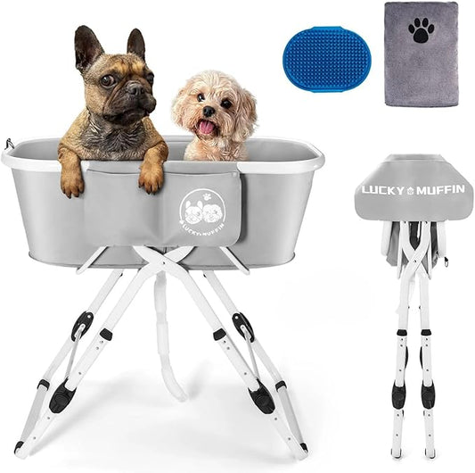 Premium Elevated & Foldable Dog Bathtub – 5 Adjustable Heights for Back-Friendly Grooming. Portable Indoor/Outdoor Pet Washing Station, Supports Small & Medium Dogs up to 140 lbs