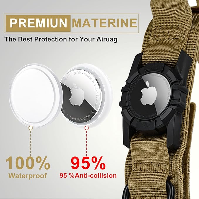 Tactical AirTag Dog Collar - Heavy Duty, Adjustable GPS Collar Compatible with Apple AirTag, with Holder & Control Handle for Medium/Large Dogs [ Brown, XL ]