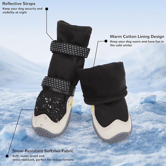 Dog Shoes for Large Small Medium Dogs, Dog Snow Boots Winter, Dog Booties and Paw Protectors to Prevent Licking, Anti-Slip Dog Shoes with Reflective for Hot Pavement,Hardwood Floors, Hiking (Size 4)