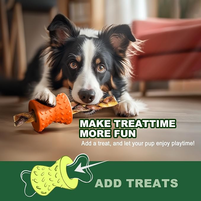 Puppy Toys, Toys for Small Dogs, Dog Treat Toy for Traning, Interactive Toy, Dog Treat Dispenser Toy,Natural Rubber Dumbbell Shaped(Orange)