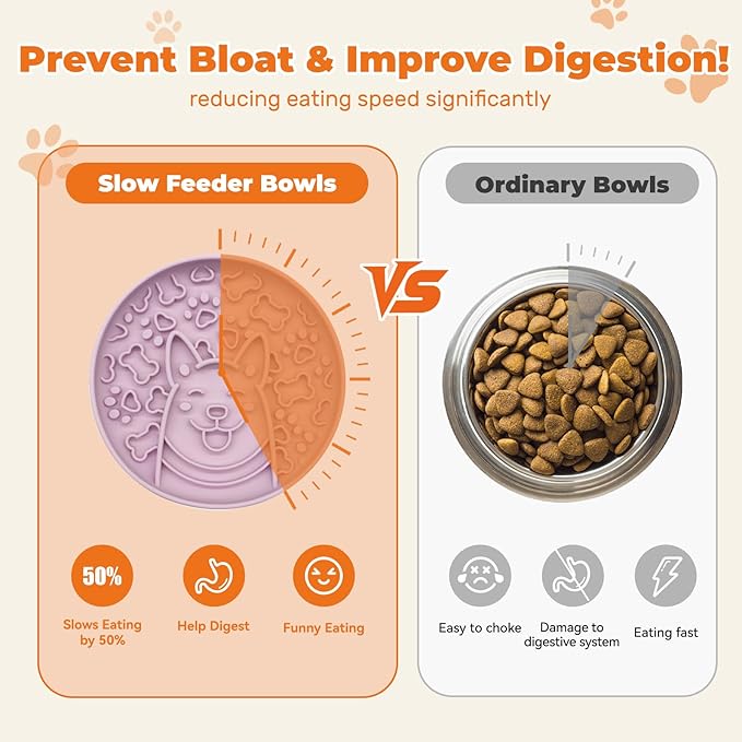 Silicone Dog Slow Feeder Bowl, Non-Slip Suction Cup Design, Puppy Pattern Eating Slowly and Funny,Applicable for All Dogs (Navy Blue)