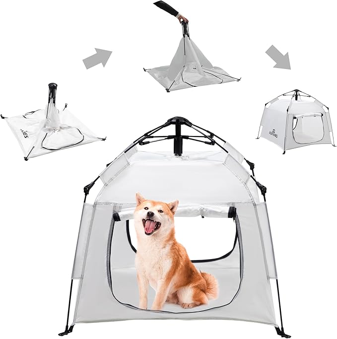 Outdoor Waterproof Pet Automatic Camping Tent, Pop up Cave Bed for Indoor Cats and Small Dogs, Portable Cat House Dog House, White.