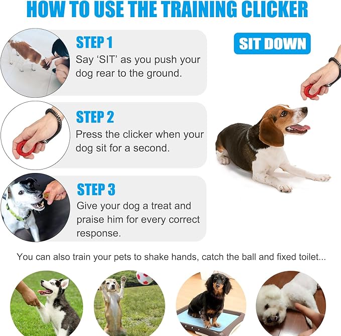 Dog Clicker for Training, 2 Pack Dog Training Clicker, Clicker Dog Training with Wrist Strap, Pet Training Clicker, Perfect for Dog Cat Puppies Behavioral Training (Red and Yellow)