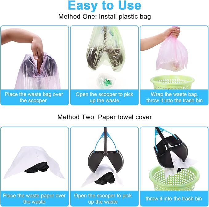 PPOGOO Non-Breakable Pooper Scooper for Large Medium Small Dogs with 24.3inch Long Handle High Strength Material Durable Spring, Easy Grass and Gravel Pick Up