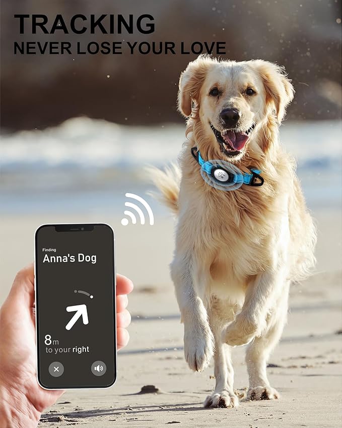 TagME Airtag Dog Collar,Waterproof Reflective Pet Collar with Airtag Holder,Soft Padded and Double D-Rings for Large Dogs,Light Blue