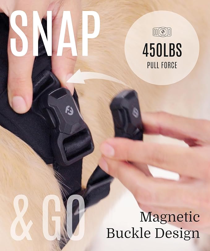 2025 New Edition, Fei & Eve MagEase Dog Harness - 3-Second Magnetic Buckles | 3-Point No-Pull Control | Heavy-Duty 900D Nylon | Dual Safety Handles | Breathable Mesh | Adjustable Fit | X-Large, Green