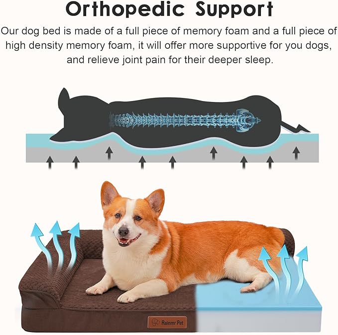 Orthopedic Dog Beds Large Sized Dog, 3 Inch Memory Foam Pet Bed for Medium and Large Dogs, Washable Removable Cover, Nonskid Bottom, Waterproof, 41x27 Inches XL Brown Grey