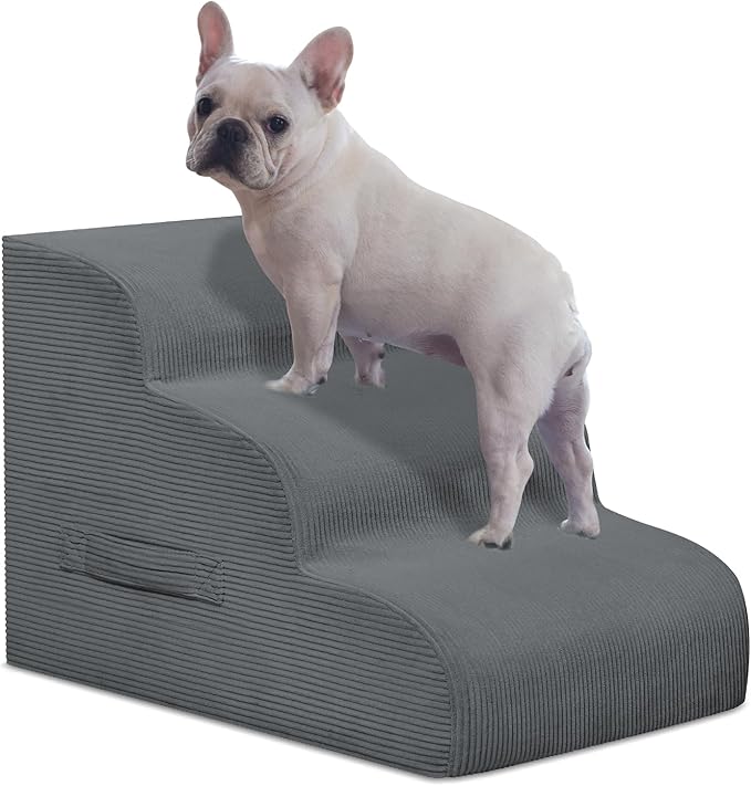 Dog Stairs & Steps for High Beds, 3 Steps High Density Foam Waterproof Dog Ramp for Small Dogs and Cats, Pet Stairs with Removable Washable Cover for Bed, Couch, Sofa and Car (H:16")
