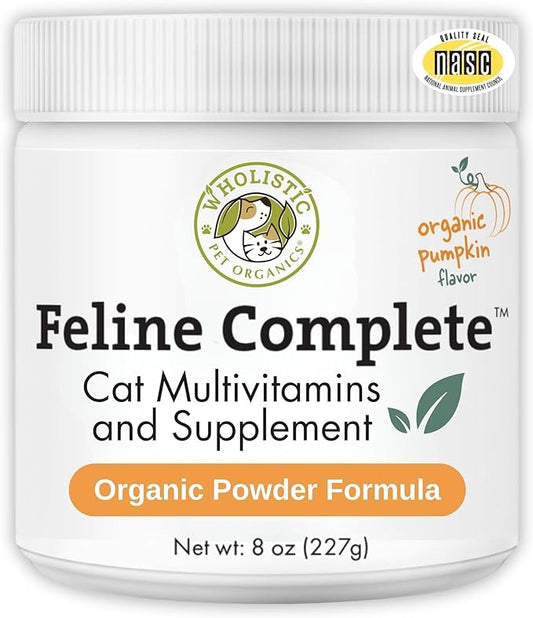 Wholistic Pet Organics Feline Complete Organic Pumpkin - 8 Oz - Multivitamin & Probiotic Powder for Cats - Natural Cat Food & Digestive Support
