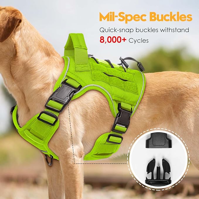 Heavy-Duty Tactical Dog Harness for Large Dogs, No Pull Adjustable Reflective Pet Vest with Molle System, K9 Military-Grade Control for Service Training, Outdoor & 10+ Breeds, Wild Lime, Small
